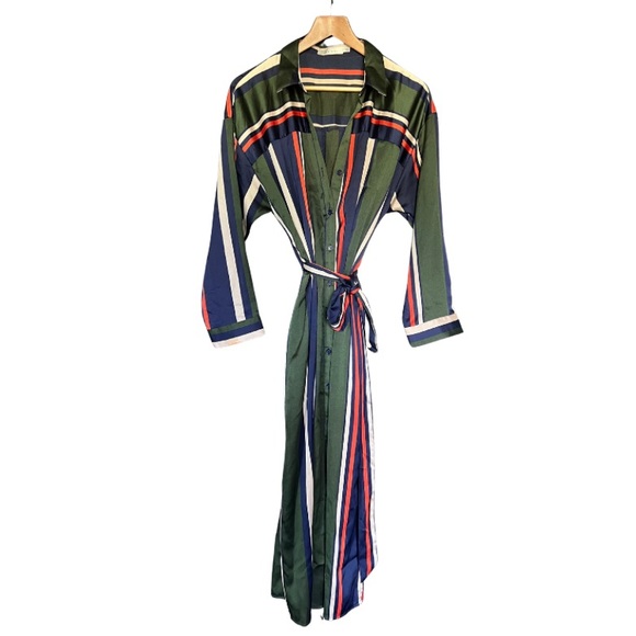 Ark NC Jackets & Blazers - Striped Green Button Up and Tie Dress